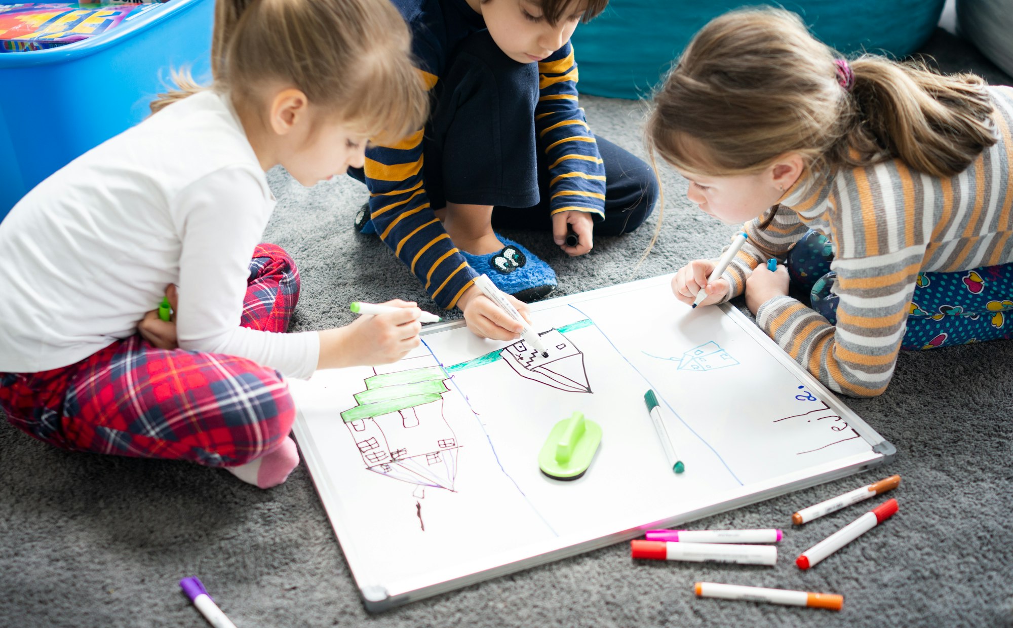 Small group of children having school learning